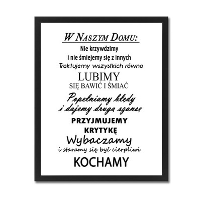 Plakat Z Napisami W Naszym Domu Obraz Na Ścianę Do Salonu W Ramie Prezent