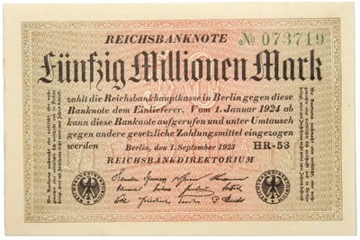 Niemcy BANKNOT - 50 Milionów Marek 1923 - 1.9.1923