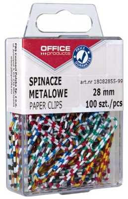 Spinacze biurowe 100 szt.28mm kolorowe zebra metal