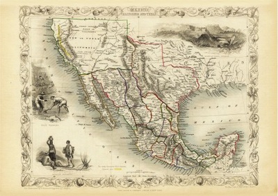 MEKSYK KALIFORNIA TEKSAS mapa ilustrowana płótno