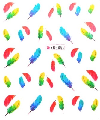 NAKLEJKI WODNE PIÓRKA RED ŻÓŁTE BLUE ZIELEŃ YB-863