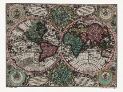 Mapa Świata Matthaeus Seutter 1744 r. 40x30 cm.