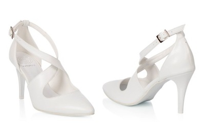 Buty ślubne białe szpilki taneczne z paskami 36