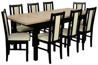 Duży Stół rozkładany 80x160/200 cm + 8 krzeseł