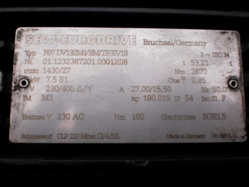 silnik elektryczny 7,5 kw motoreduktor 27 obr ham