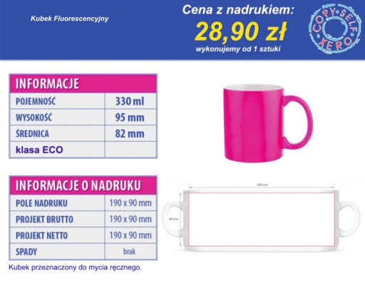 Kubek fluorescencyjny 330ml z grawerem do zmywarki