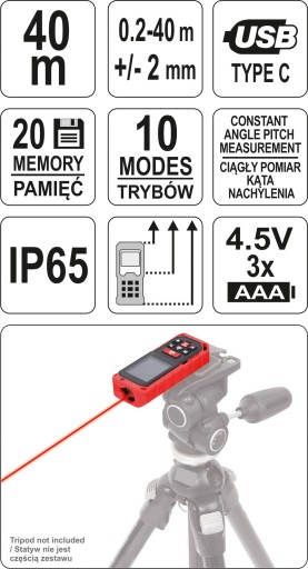 ЛАЗЕРНЫЙ ДАЛЬНОМЕР 0,2-40М YT-73126 YATO METER