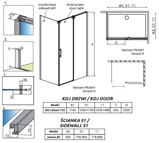 kabina RADAWAY ESPERA KDJ 110x80 PRAWA PRZEJRZYSTE