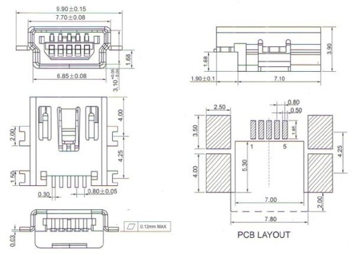 Gniazdo miniUSB typu B, SMD - NAVI