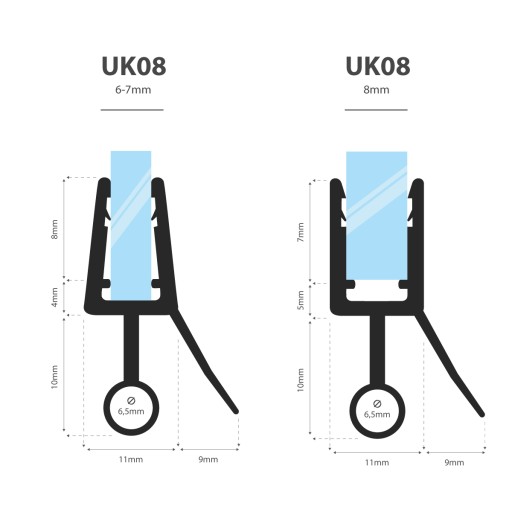 Uszczelka prysznicowa półokrągła 50cm 6 7 8 mm