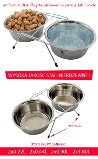 MISKA NA STOJAKU DLA PSA KOTA METALOWA 2x0,40L