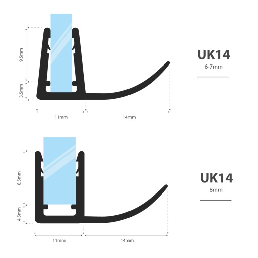 Уплотнитель для душевой кабины 190см 6 7 8 мм UK14