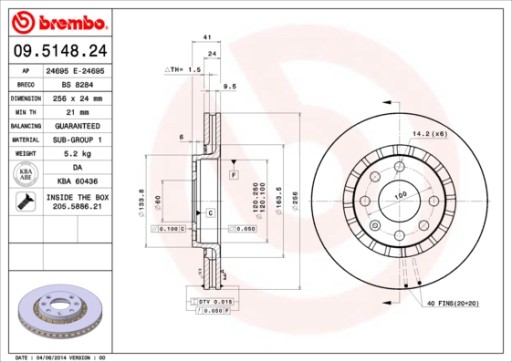 Диски BREMBO Колодки передние - OPEL ASTRA F 256мм