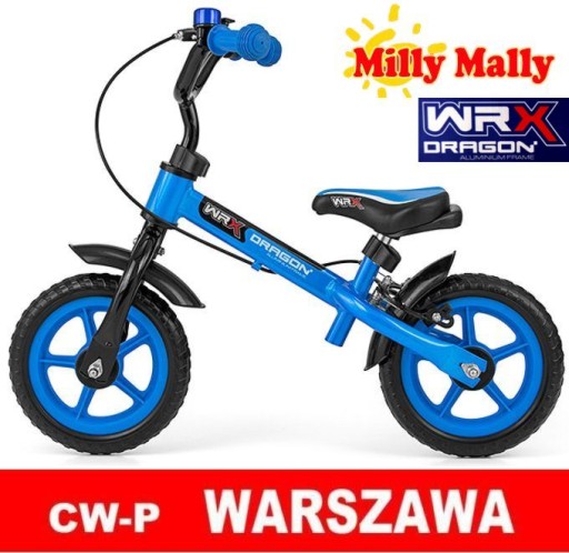 АЛЮМИНИЕВЫЙ беговел с колесами 10 дюймов Milly Mally DRAGON WRX Blue + ТОРМОЗ