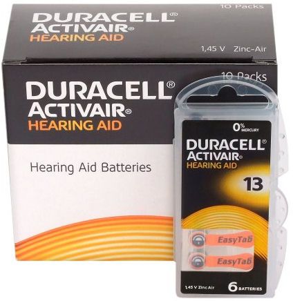 30 батареек для слуховых аппаратов DURACELL 13 PR48