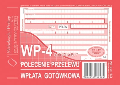 POLECENIE PRZELEWU WPŁATA GOTÓWKOWA 4 ODCINKOWE