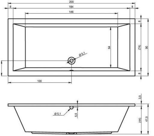 ВАННА RIHO LUSSO 200x90 BA60 + НОЖКИ + СИФОН ЦЕНА!