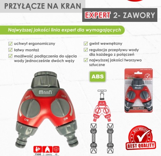 MAAN EXPERT Przyłącze na kran 2 zawory, 3/4 cala