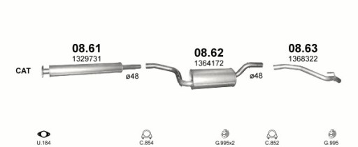 Глушитель + патрубок Ford Focus II MK2 объёмом 1,6+1,8+2,0 хэтчбек