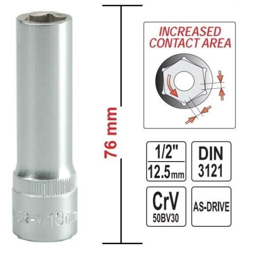 Головка шестигранная длинная 1/2' 13мм YATO YT-1226