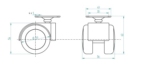 Мебельное колесо fi50 GREY поворотное для мебельной плиты