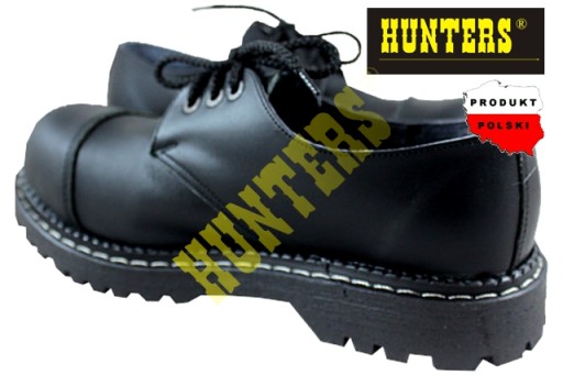 GLANY HUNTERS STEEL-NOSE 3-oczka NISKIE SKÓRA naturalna CZARNE 39