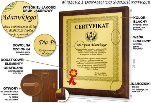 urodziny 20, 30, 40, 50, 60-tkę - certyfikat