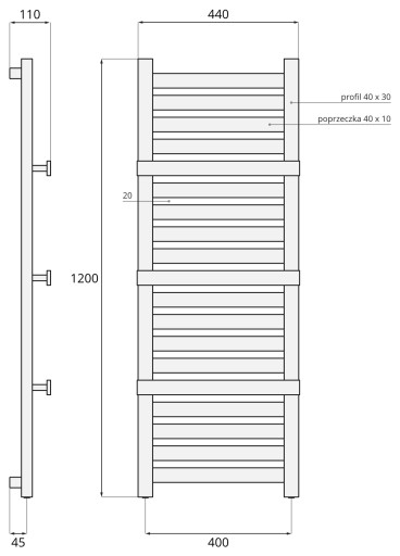 120x44 Цвет радиатора ISKRA: ГРАФИТ / ЧЕРНЫЙ МАТОВЫЙ