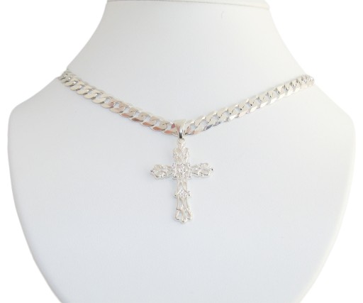 Srebrny Łańcuszek Pancerka 6mm +Elegancki Krzyżyk