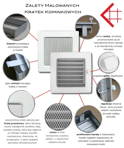 Kratka kominkowa z żaluzją 17x30cm KREMOWA 30KX