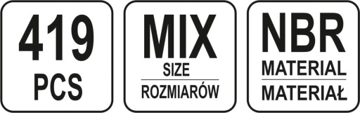 YATO ORINGI USZCZELKI GUMOWE OLEJOODPORNE MIX ROZMIARÓW 419 SZTUK YT-06876