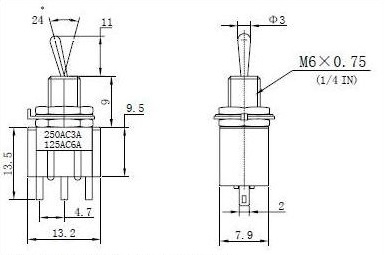 Przełącznik MTS 103 3pin 3poz MAŁY 250V 3A (1129)