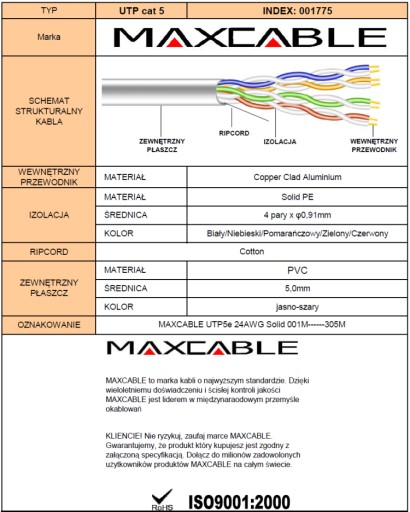 MAXCABLE U/UTP Cat 5e, витая пара, 305 м.
