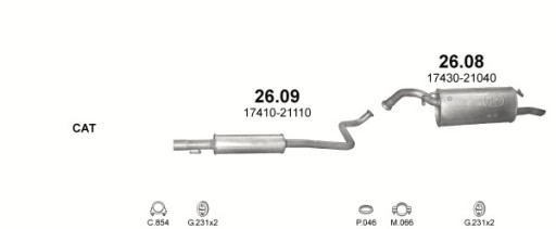 Комплект глушителей на Toyota Yaris Verso объём 1,3+1,5