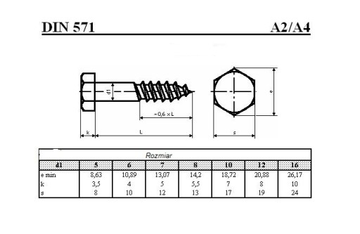 6X60 Wkręty Do Drewna Nierdzewny din571 A2 (10szt)