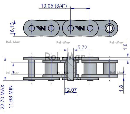 РОЛИКОВАЯ ЦЕПЬ WARYŃSKI 12B-1 3/4 20М + ЗВЕНЬЕ