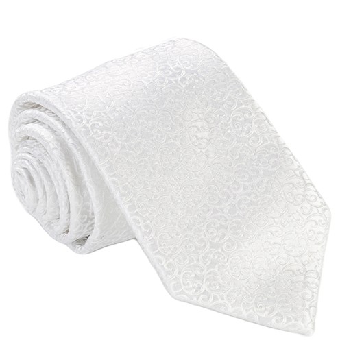 MIKROFIBRA Krawat Ślubny Paisley IVORY BIAŁY g161