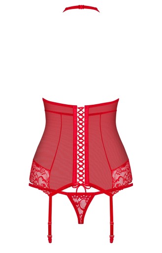 Кружевное нижнее белье-корсет-стринги OBSESSIVE 838 красный S M