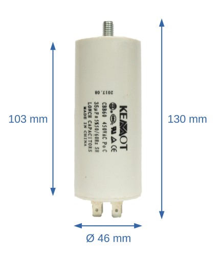 Конденсатор 35 мкФ 450 В для однофазных двигателей