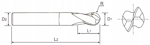 Фреза VHM 2p сферическая 3мм хвостовик 3мм TiAlN 50HRC CNC