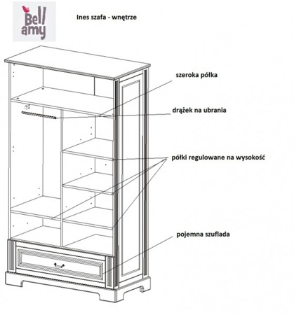 Bellamy Ines Grey zestaw mebli łóżko szafa komoda