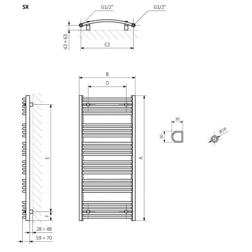 белый черный графитовый радиатор DOMI 79 x 50 мощность 370