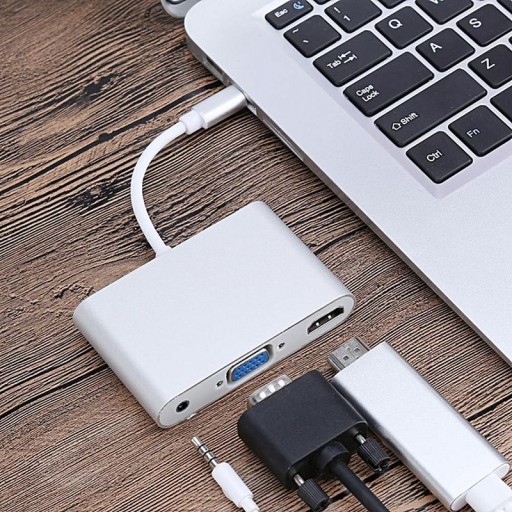 Adapter USB-C USB3.1 - VGA HDMI 4K Mini Jack 3,5mm