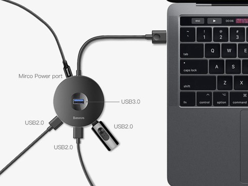 Концентратор 4 в 1 USB на USB 3.0 + 3 порта USB 2.0 Baseus 15 см (черный)