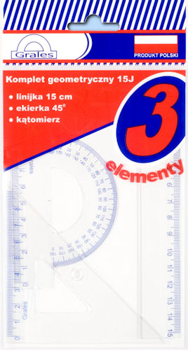 Zestaw Geometryczny Grales 3w1 Linijka, Ekierka, Kątomierz do Szkoły *1134*