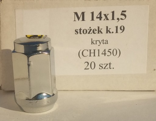 Nakrętka 14x1,5 stożek klucz 19 kryta chromowana