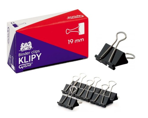 Organizacyjne KLIPSY Do PAPIERU Spinacze Klipy 19mm GRAND Dobrze Wykonane