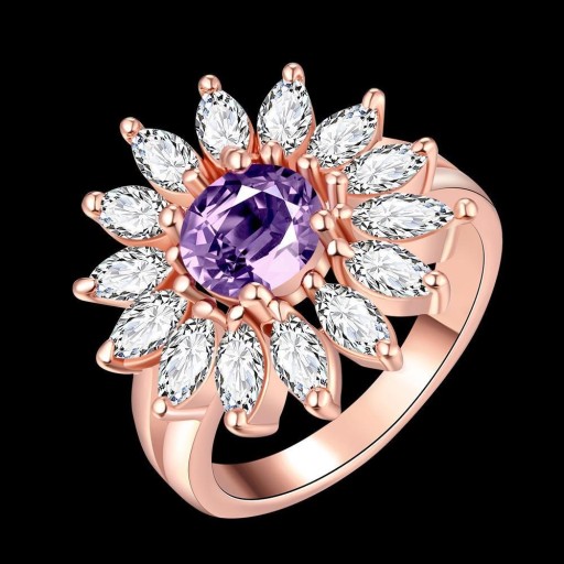 Prześliczn pierścionek Swarovski Kwiat Ametyst 18k