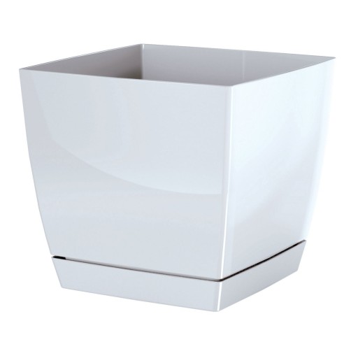 Mała Doniczka z podstawką 10x9cm Kwadratowa Biała