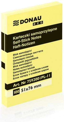 KARTECZKI SAMOPRZYLEPNE W BLOCZKU, NOTES 51x76mm x 100 KARTEK